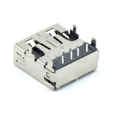 USB3.1 AF 单层 反向 DIP插板式 外壳四脚插板 脚高1.8mm 无边 不锈钢镀镍 5U" LCP黑色