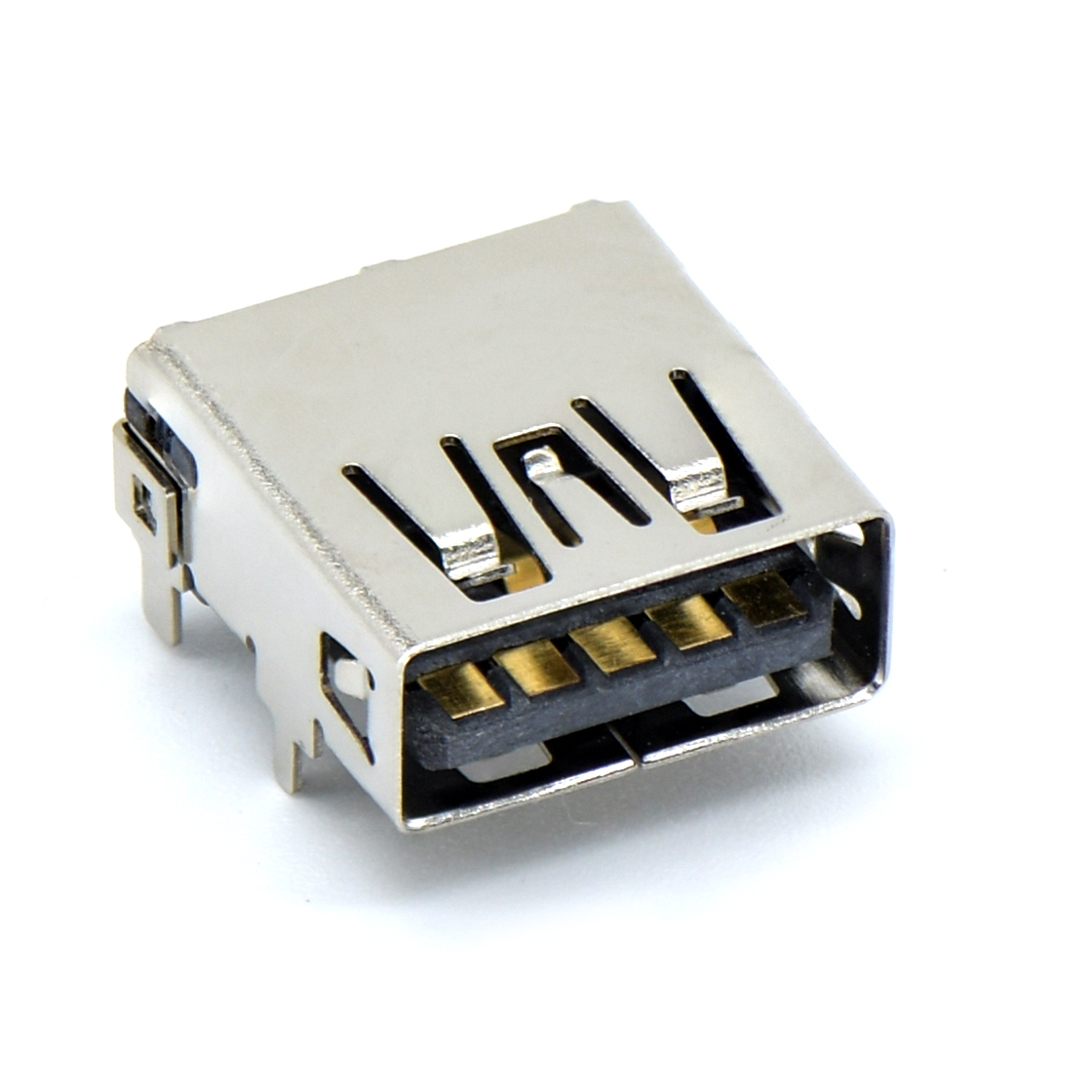 USB3.1 AF 单层 反向 DIP插板式 外壳四脚插板 脚高1.8mm 无边 不锈钢镀镍 5U" LCP黑色