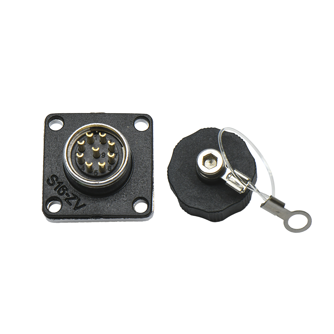 DS16系列 航空插头 9芯母头 面板安装插座 带方形法兰