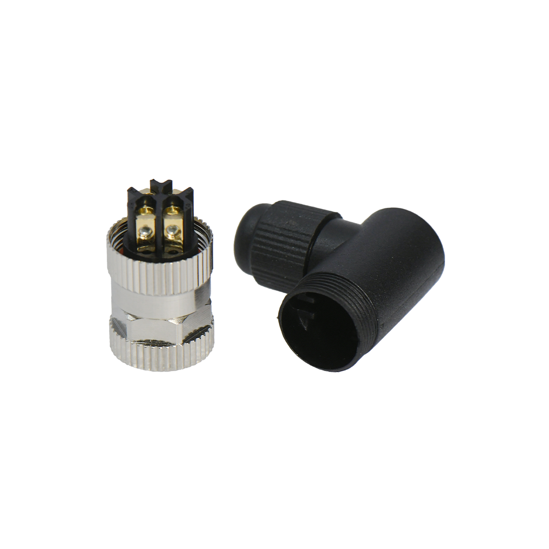 M8组装式防水连接器 A编码 4芯 母弯头 螺钉压接