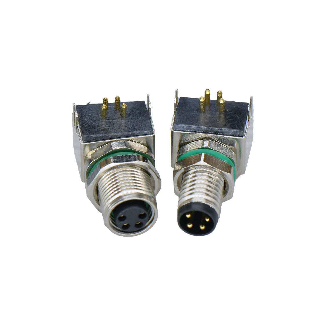 M8防水连接器 A编码 4芯 母头 PCB式 前锁面板弯头
