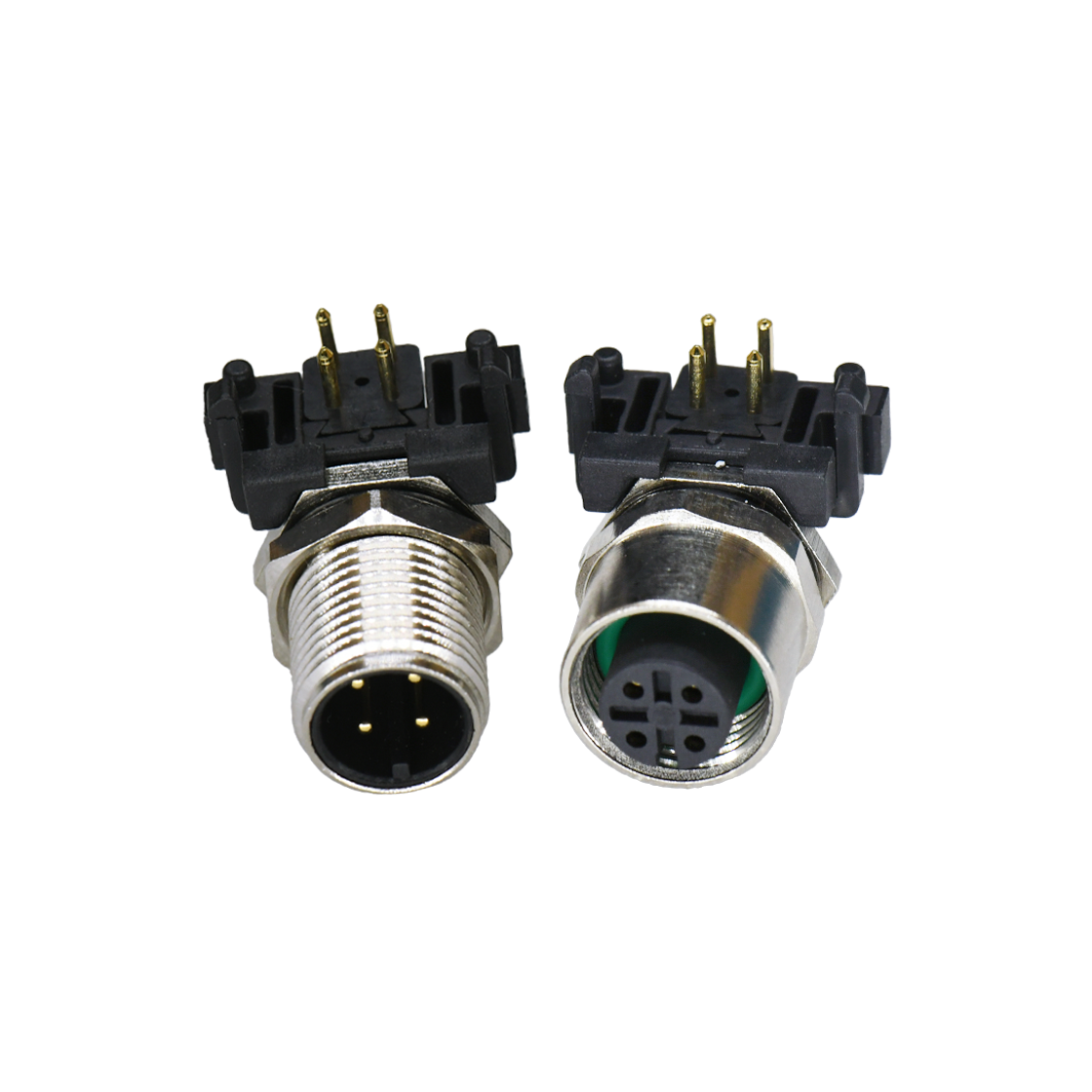 M12前锁面板 公弯头 4芯 A编码 PCB式 开孔M12