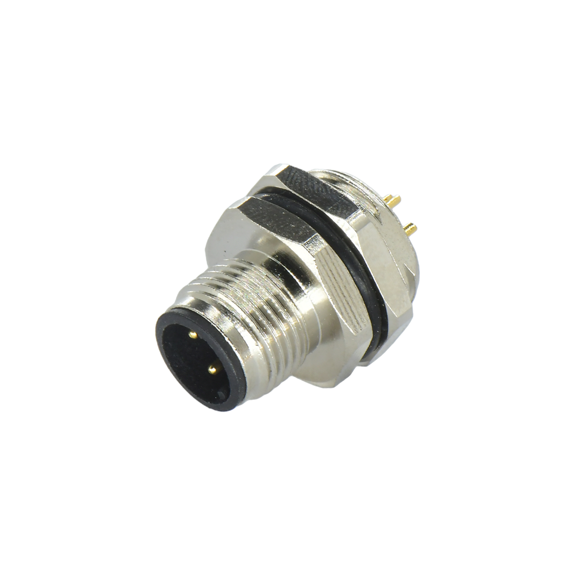 M12后锁面板 公直头 4芯 A编码 焊线式 开孔M16