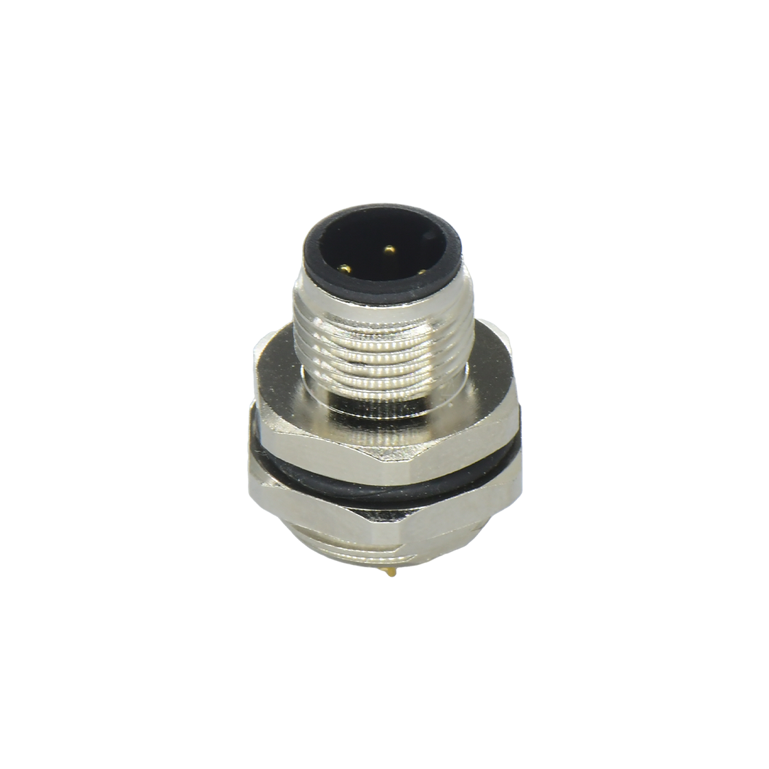 M12后锁面板 公直头 4芯 A编码 焊线式 开孔M16