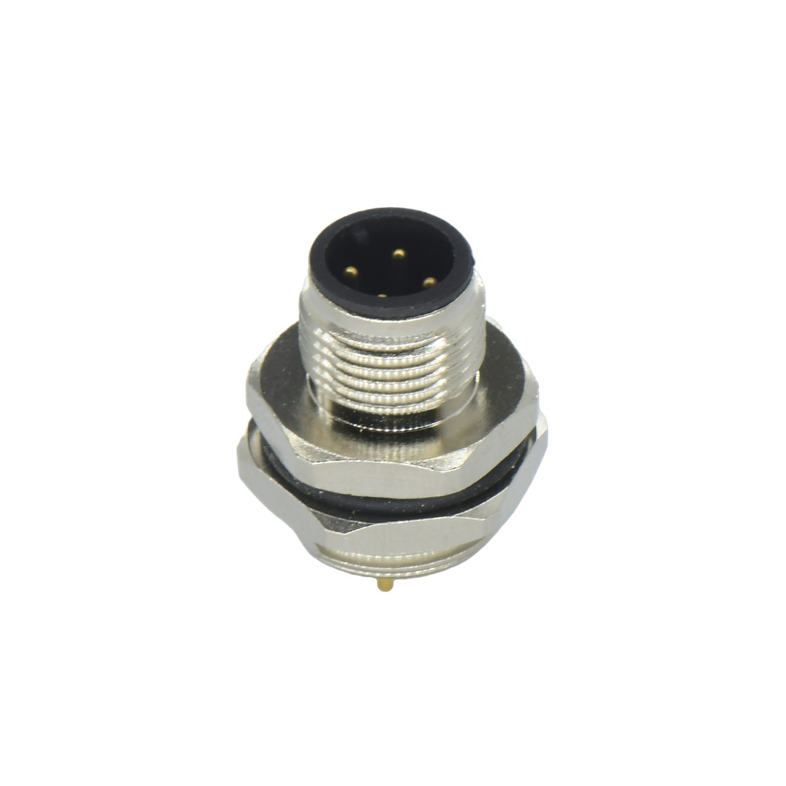 M12后锁面板 公直头 4芯 A编码 PCB式 开孔M16