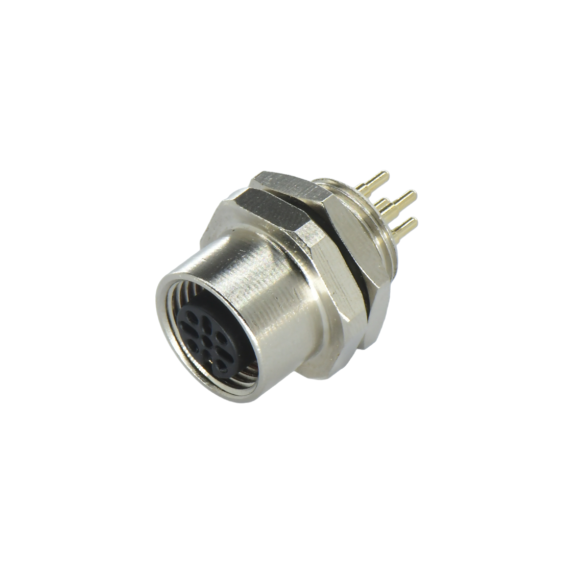 M12后锁面板 母直头 4芯 A编码 PCB式 开孔M12