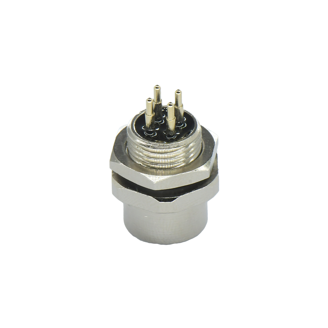 M12后锁面板 母直头 4芯 A编码 PCB式 开孔M12