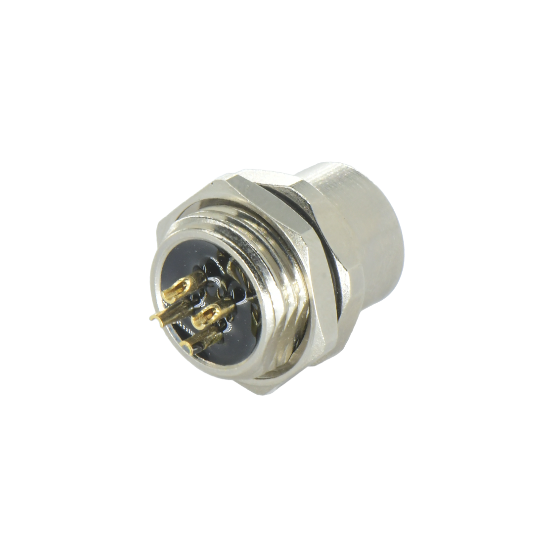 M12后锁面板 母直头 4芯 A编码 焊线式 开孔M16