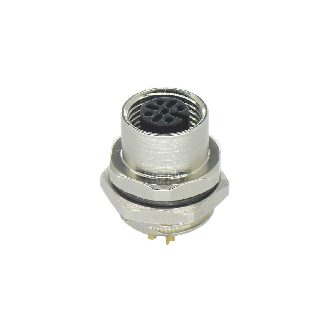 M12后锁面板 母直头 4芯 A编码 焊线式 开孔M16