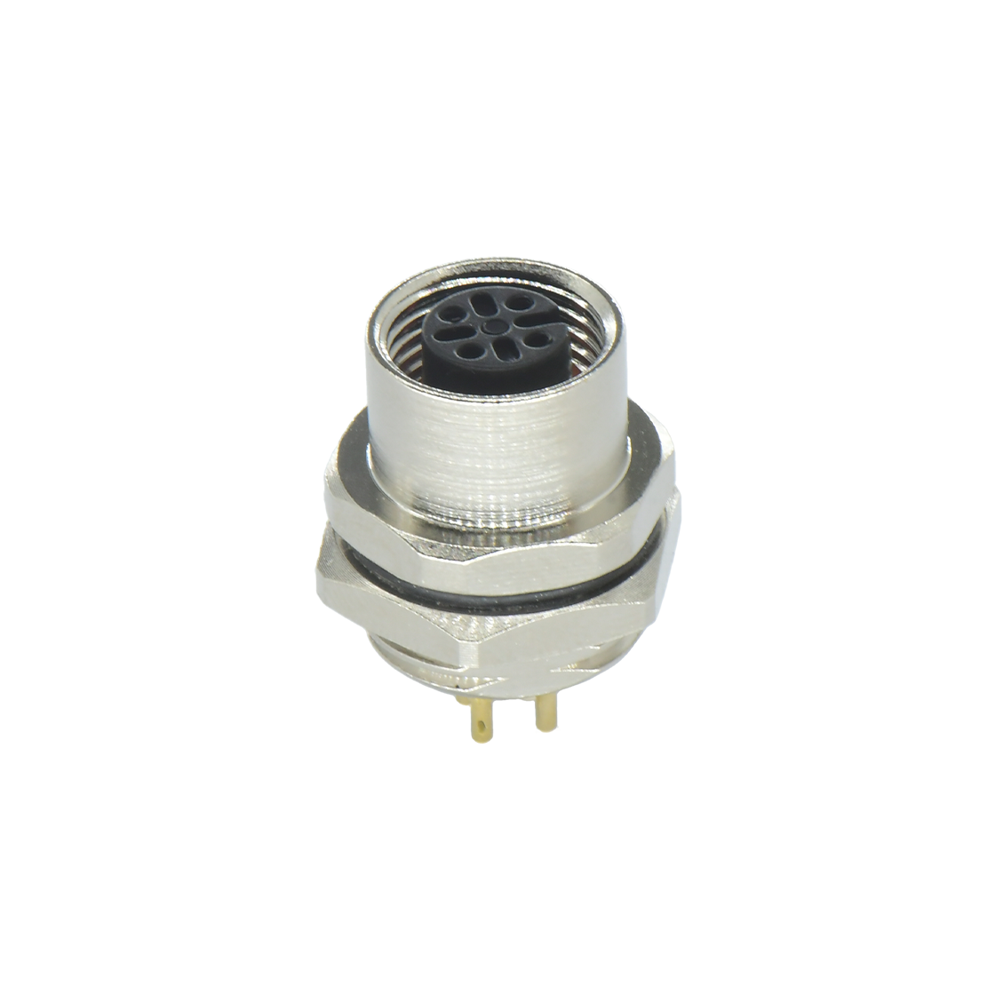 M12后锁面板 母直头 4芯 A编码 PCB式 开孔M16