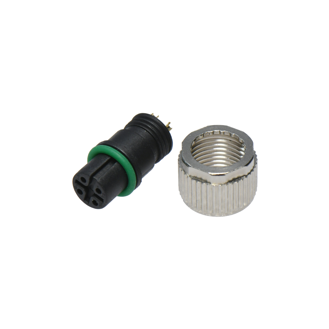 M12防水连接器 A编码 4芯 焊线式母头 B款+10.5L防振动六角螺母