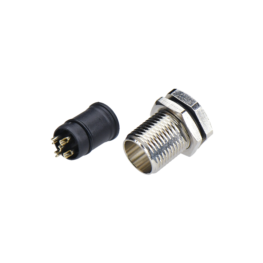 M12防水连接器 A编码 5PIN 线端公头 前锁面板式M12 SW15T后灌胶
