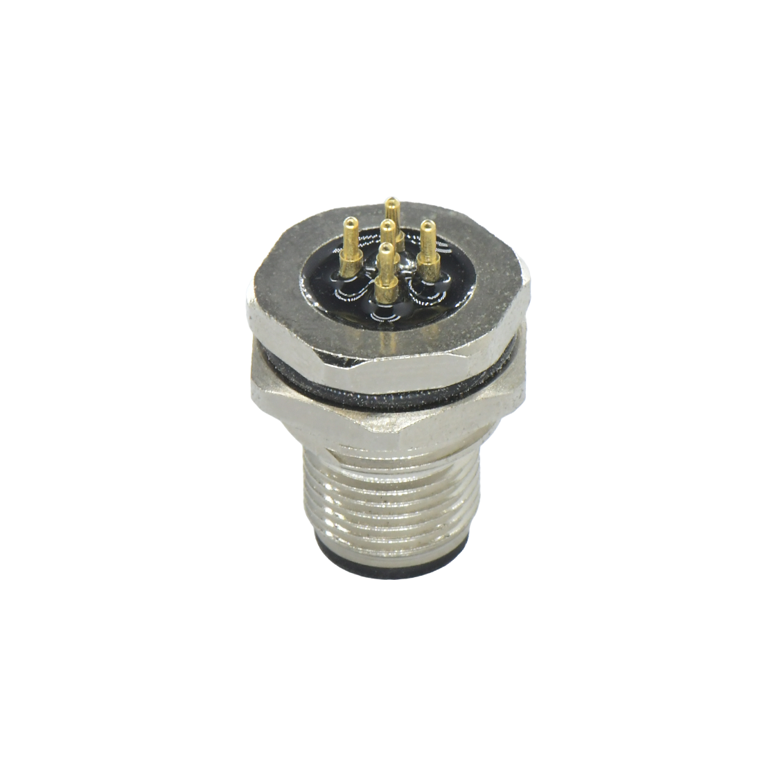 M12前锁面板 公直头 5芯 A编码 PCB式 开孔M16