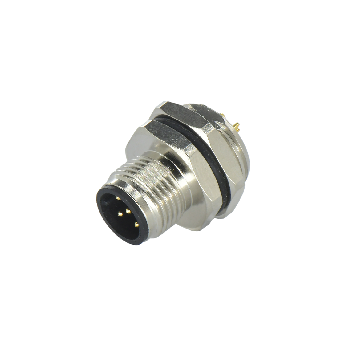 M12后锁面板 公直头 5芯 A编码 焊线式 开孔M16