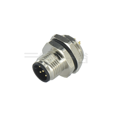 M12后锁面板 公直头 5芯 A编码 焊线式 开孔M16