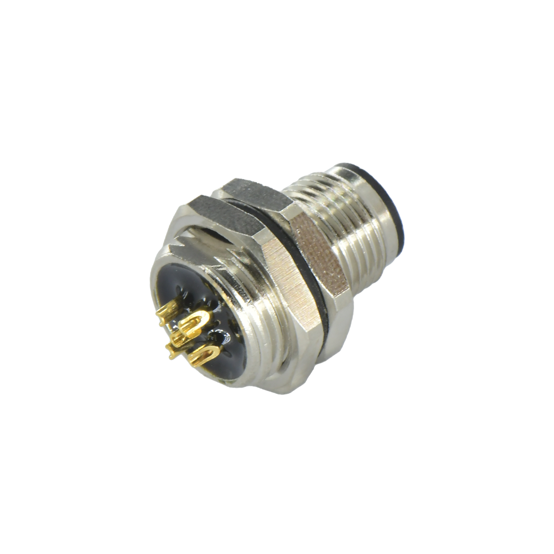 M12后锁面板 公直头 5芯 A编码 焊线式 开孔M16