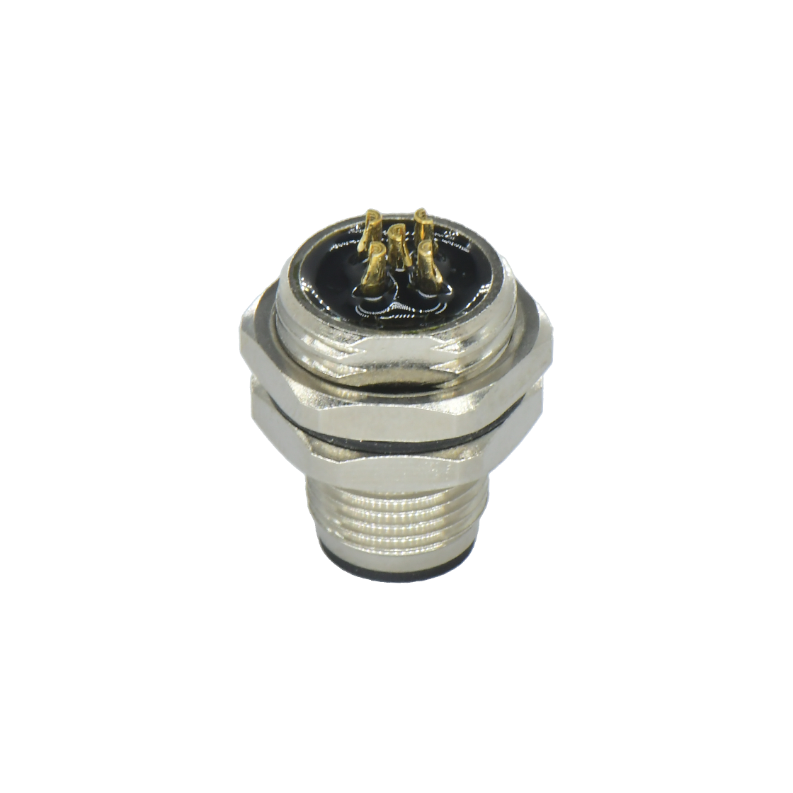 M12后锁面板 公直头 5芯 A编码 焊线式 开孔M16