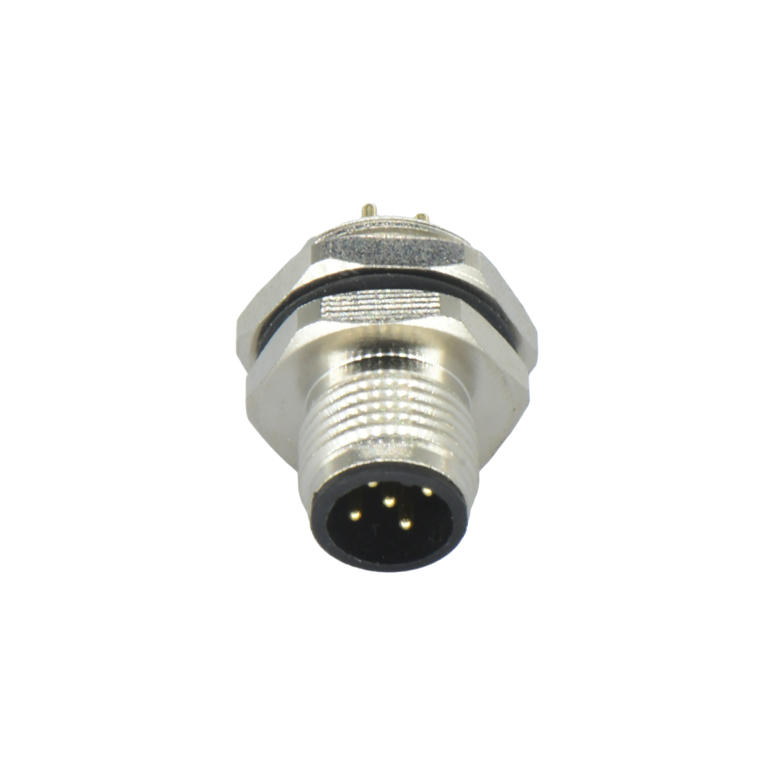 M12后锁面板 公直头 5芯 A编码 PCB式 开孔M16