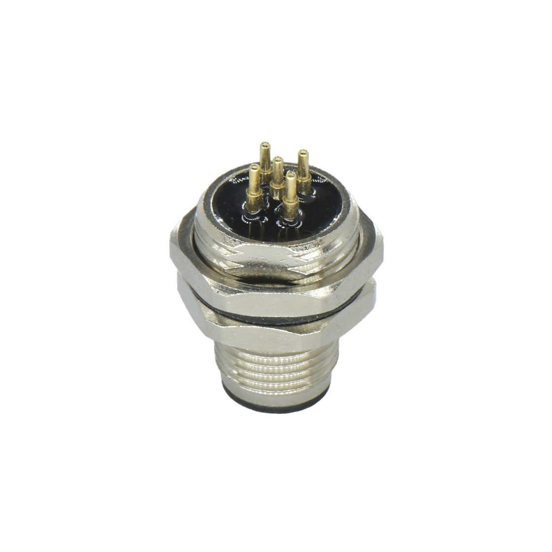 M12后锁面板 公直头 5芯 A编码 PCB式 开孔M16