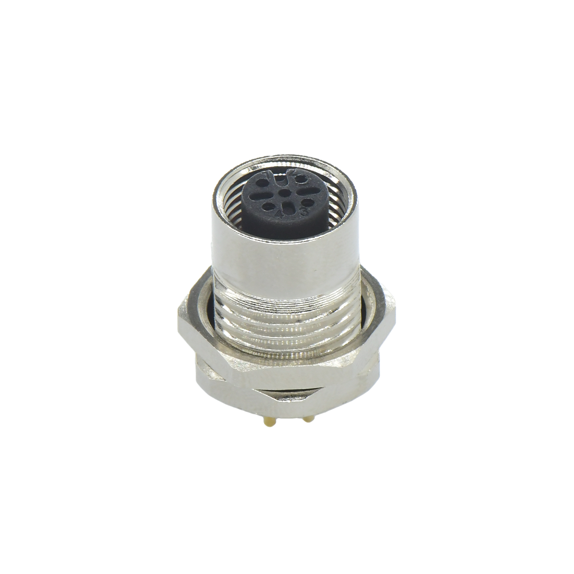 M12前锁面板 母直头 5芯 A编码 PCB式 开孔M16