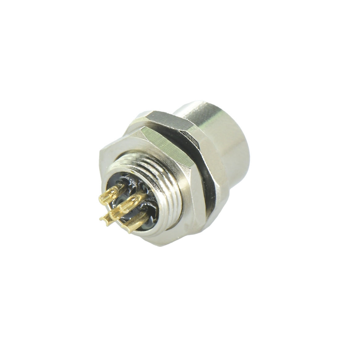 M12后锁面板 母直头 5芯 A编码 焊线式 开孔M12