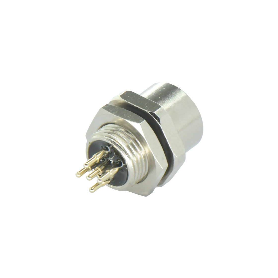 M12后锁面板 母直头 5芯 A编码 PCB式 开孔M12