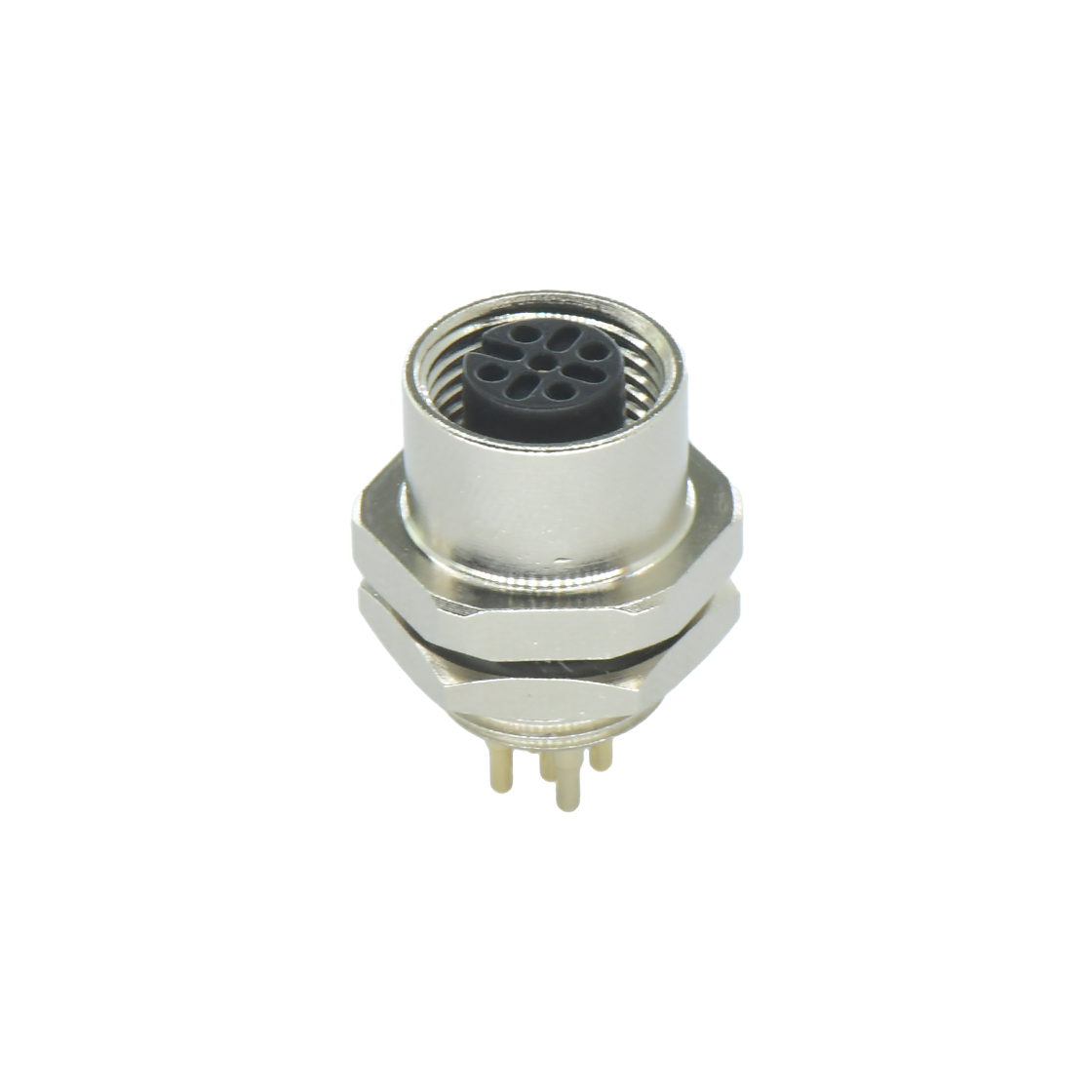 M12后锁面板 母直头 5芯 A编码 PCB式 开孔M12