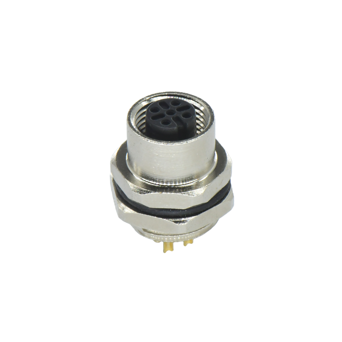 M12后锁面板 母直头 5芯 A编码 焊线式 开孔M16