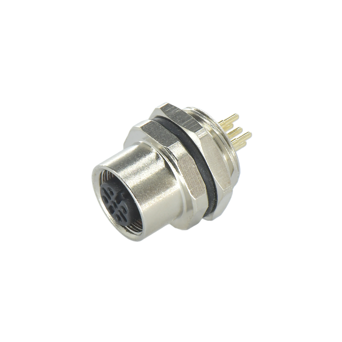 M12后锁面板 母直头 5芯 A编码 PCB式 开孔M16