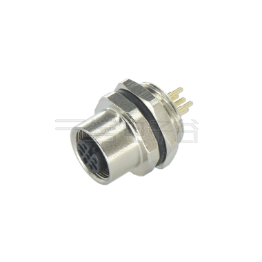 M12后锁面板 母直头 5芯 A编码 PCB式 开孔M16