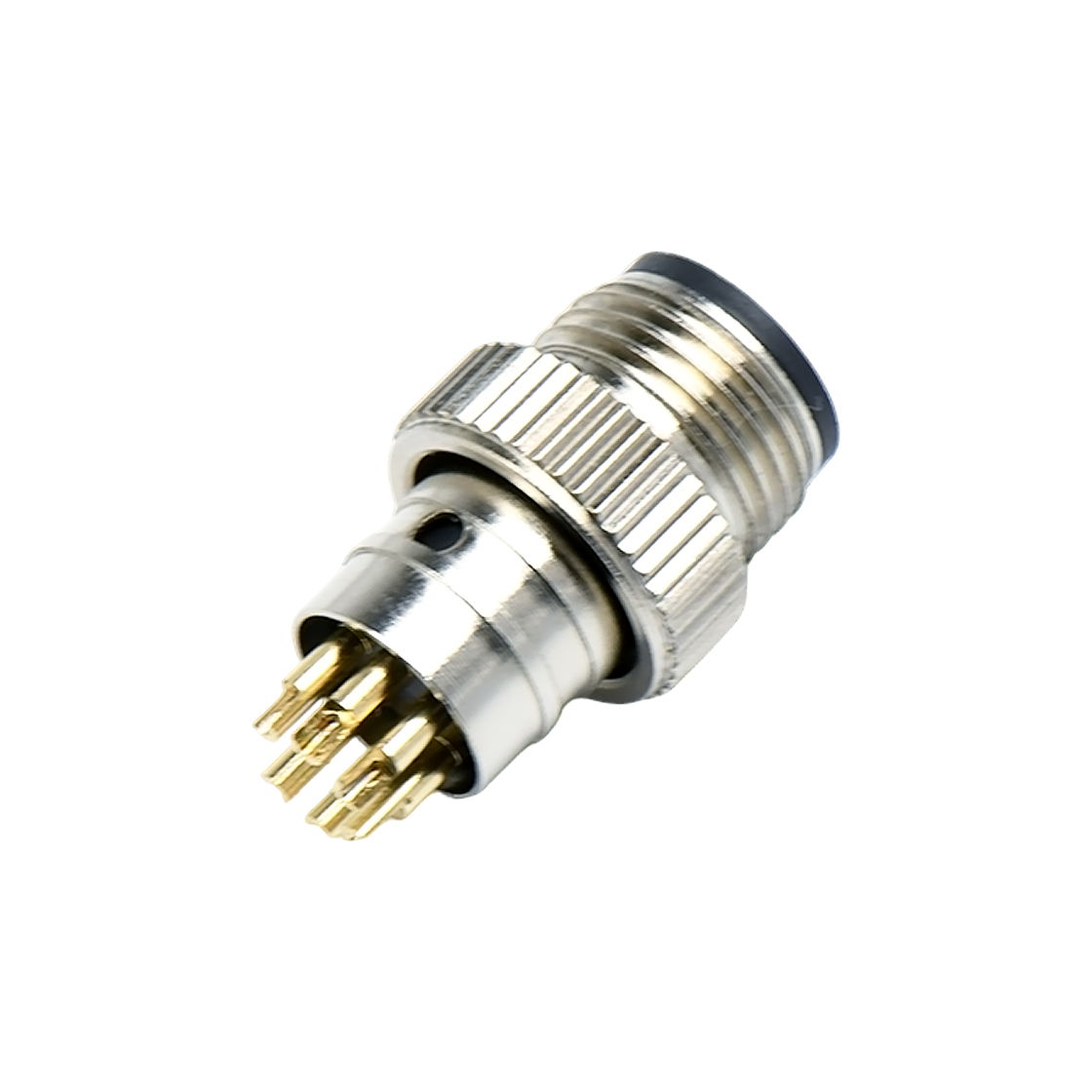 M12成型式防水连接器 6芯 A编码 焊线式母头 屏蔽款+10L直纹螺母