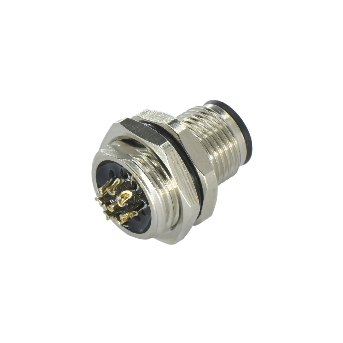 M12后锁面板 公直头 8芯 A编码 焊线式 开孔M16