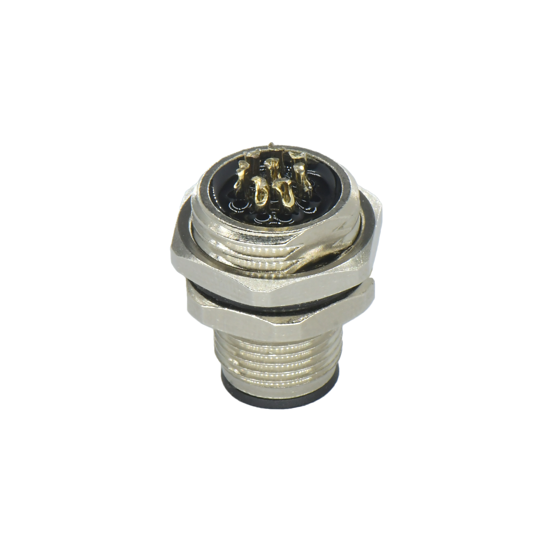 M12后锁面板 公直头 8芯 A编码 焊线式 开孔M16