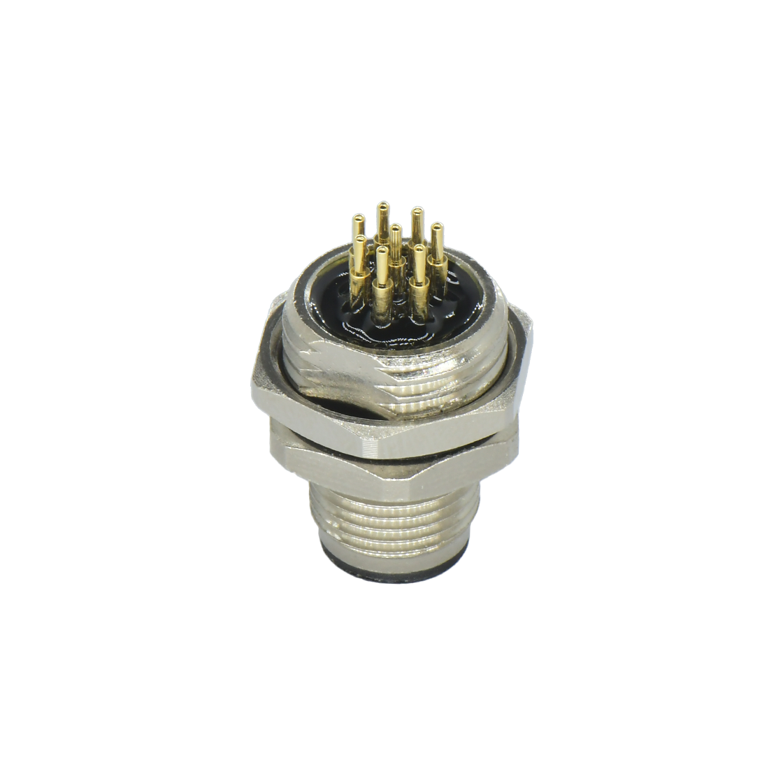 M12后锁面板 公直头 8芯 A编码 PCB式 开孔M16