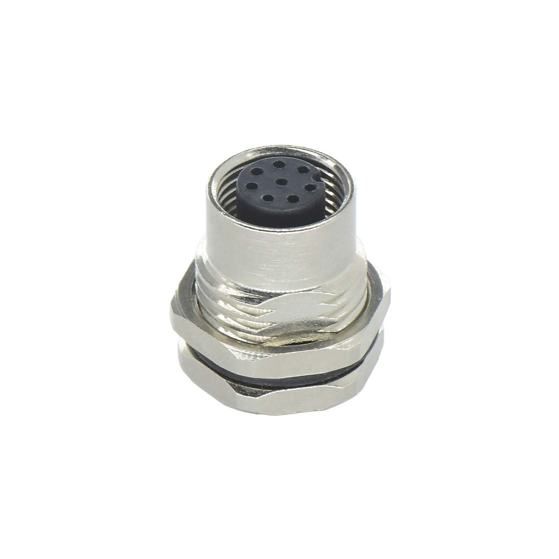 M12前锁面板 母直头 8芯 A编码 焊线式 开孔M16