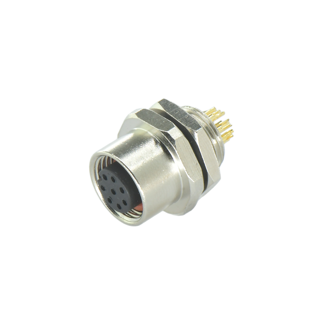 M12后锁面板 母直头 8芯 A编码 焊线式 开孔M12