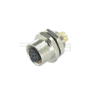 M12后锁面板 母直头 8芯 A编码 焊线式 开孔M12