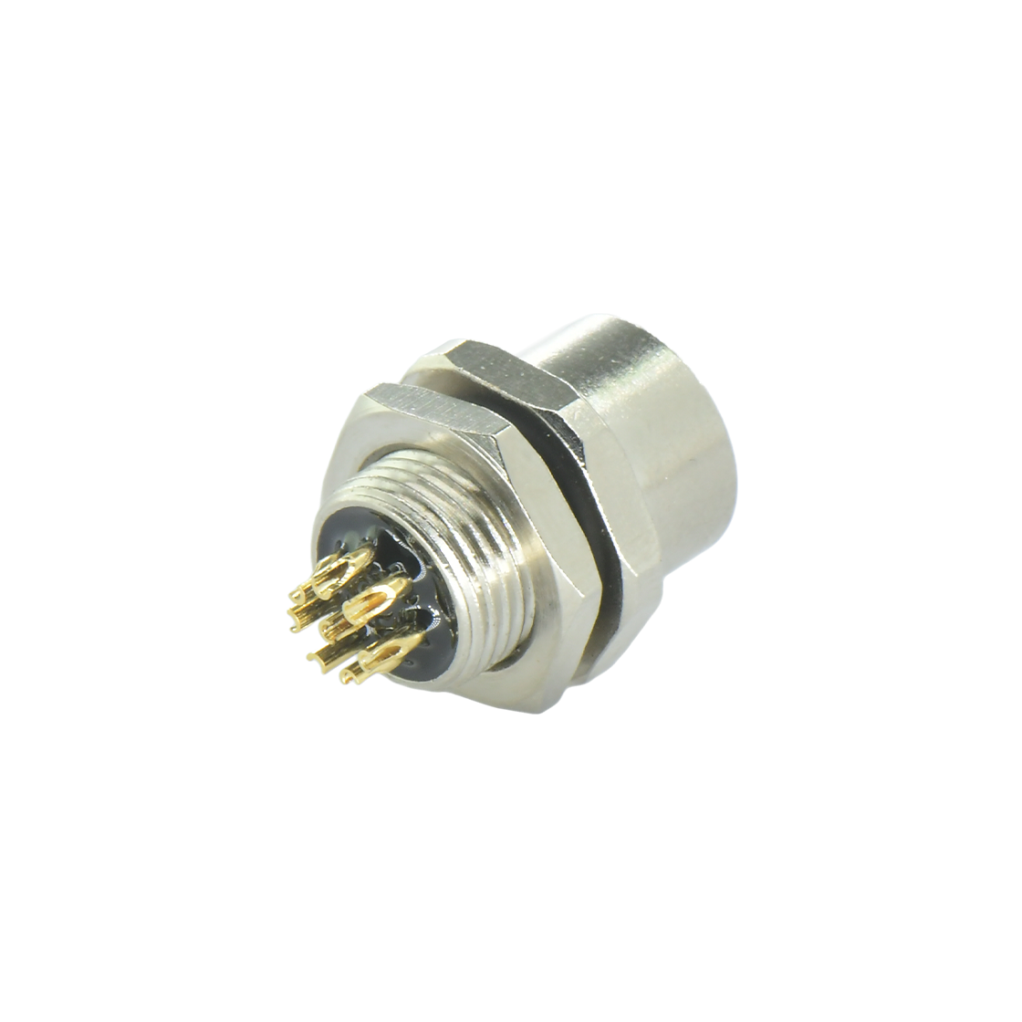 M12后锁面板 母直头 8芯 A编码 焊线式 开孔M12