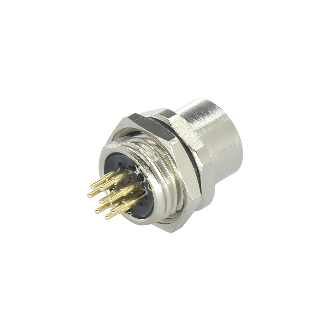 M12后锁面板 母直头 8芯 A编码 PCB式 开孔M16