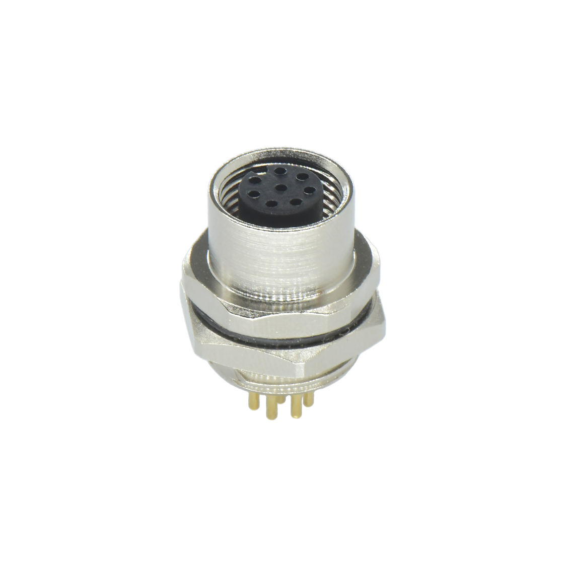 M12后锁面板 母直头 8芯 A编码 PCB式 开孔M16