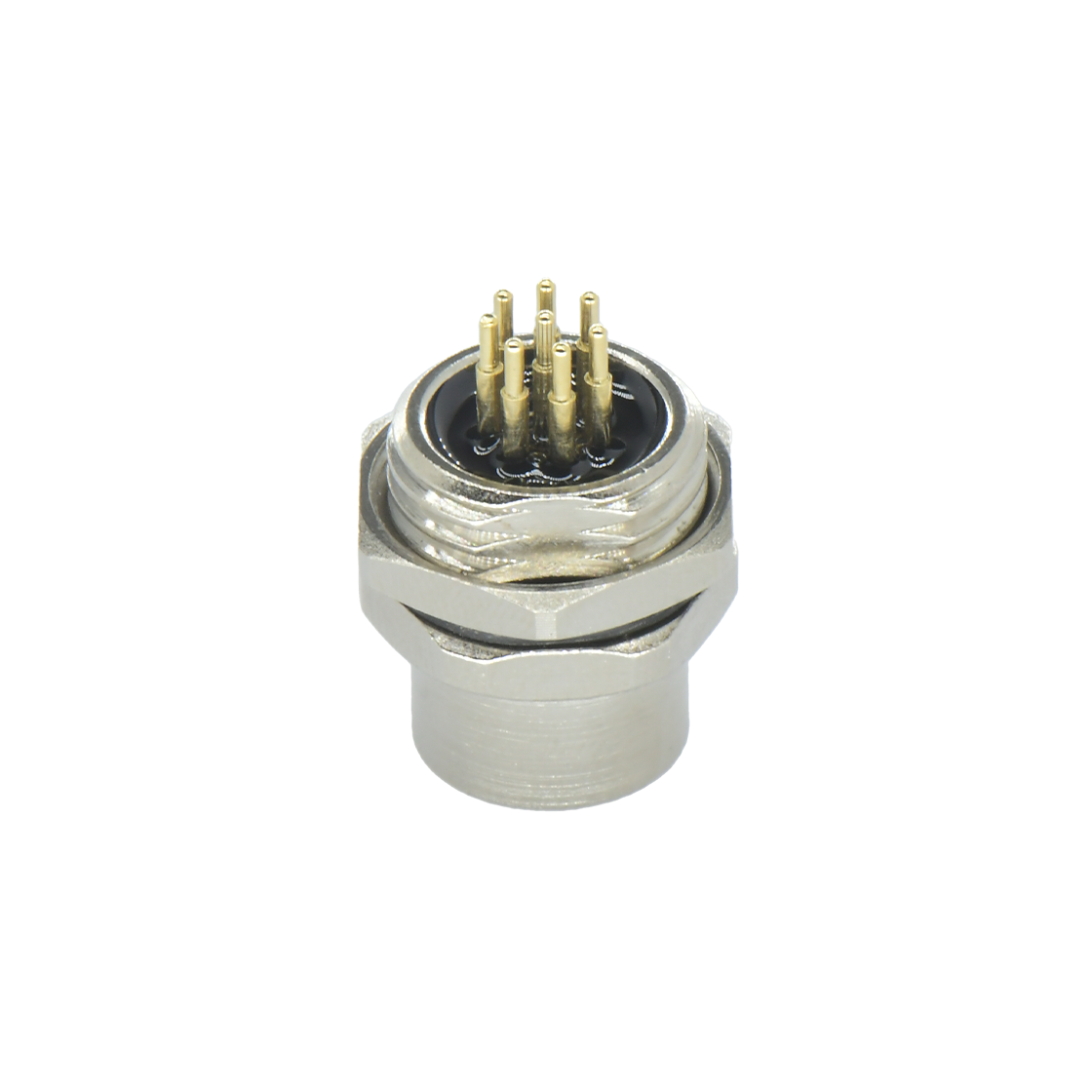 M12后锁面板 母直头 8芯 A编码 PCB式 开孔M16