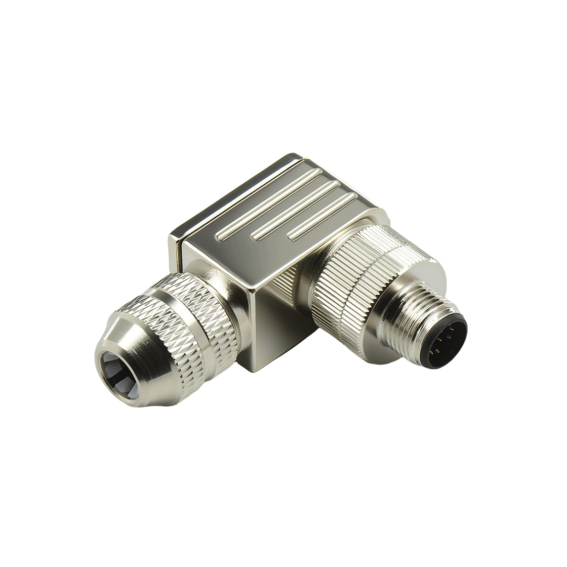 M12组装式金属款屏蔽系列 公弯头 12芯 A编码 焊线式 线径PG7