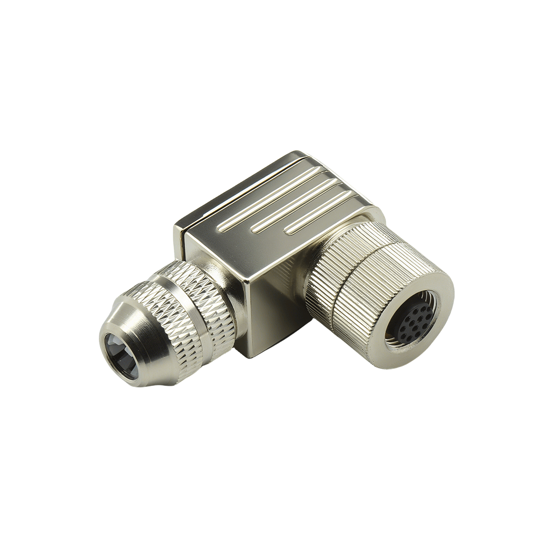 M12组装式金属款屏蔽系列 母弯头 12芯 A编码 焊线式 线径PG7