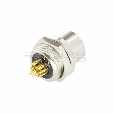 M12防水连接器A编码 12芯母头后锁面板焊线式 开孔M16.SW17T