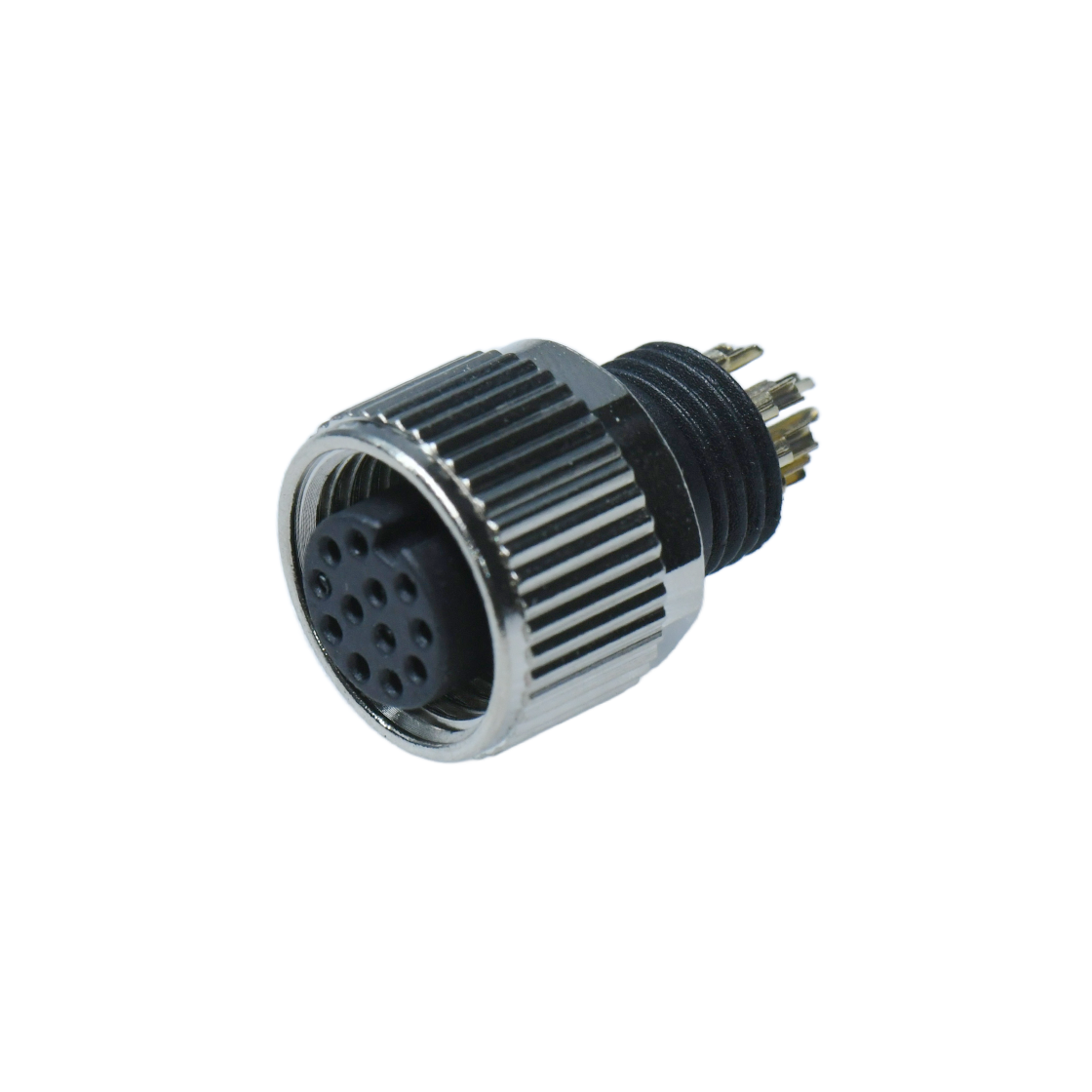 M12防水连接器 A编码 12芯 焊线式母头 B款+10.5L防振动六角螺母