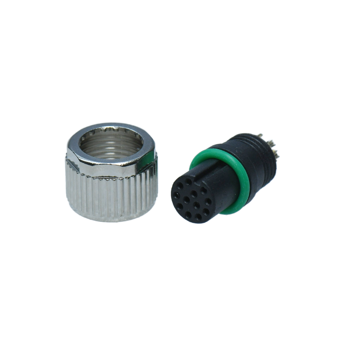 M12防水连接器 A编码 12芯 焊线式母头 B款+10.5L防振动六角螺母