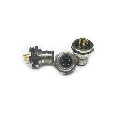 M12防水连接器 L编码 3PIN 板端公头 前锁面板式PG9 SW17T-24.5L