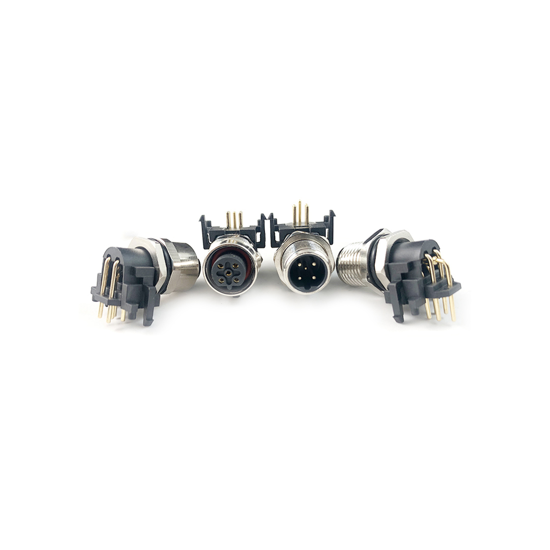 M12防水连接器 B编码 5PIN 公头 板端弯头