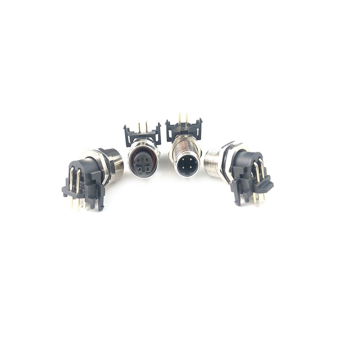M12防水连接器 D编码 4PIN 公头 板端弯头.