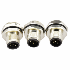 M12后锁面板 公直头 ABD编码 2～8芯 焊线式 开孔M16